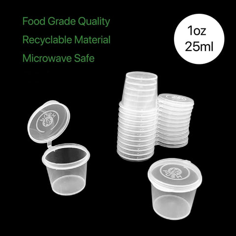 1oz/25ml Disposable Plastic Sauce Containers Hinged Lid Cups Small Cup 1oz/25ml Disposable Plastic Sauce Containers Hinged Lid Cups Small Cup